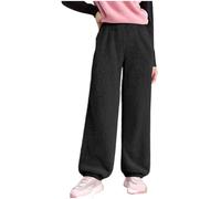 Middle and Large Children Solid Color Winter Drawstring Trousers - Plush Trousers with Elastic Waist and Side Pockets, Casual Sports Double-Sided Fleece Pants, 5-15 Years Black