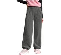 Middle and Large Children Solid Color Winter Drawstring Trousers - Plush Trousers with Elastic Waist and Side Pockets, Casual Sports Double-Sided Fleece Pants, 5-15 Years Grey