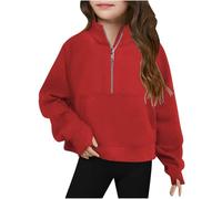Middle Big Girls Half Zip Hoodies Crewneck Sweatshirt Thumb Hole Long Sleeve Pullover Crop Kids Fleece Sweatshirts Tops Sweater Preppy Quarter Zip Jumper For 5 6 7 8 9 10 11 12 13 14 Years Outwear
