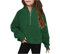 Middle Big Girls Half Zip Hoodies Crewneck Sweatshirt Thumb Hole Long Sleeve Pullover Crop Kids Fleece Sweatshirts Tops Sweater Preppy Quarter Zip Jumper For 5 6 7 8 9 10 11 12 13 14 Years Outwear