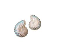 Middle Blue Enamel Diamond-encrusted Conch Earrings Fresh Ocean Style Three-dimensional Shell-shaped Earrings Niche Vintage Oil Painting Style
