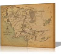 Middle Earth Map Canvas Wall Art Print Paintings - Map of Middle Earth Poster Wall Decor with Inner Wooden Frame (12x18 Inches) - Lightweight & Easy Hanging, Nice for Study & Game Room Decor