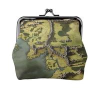 Middle Earth Map Coin Purse Small Wallet for Women Vintage PU Leather Change Purse, Kiss Lock Coin Pouch ID Credit Cards Holder Cash Coin Holder Case, Car Change Holder