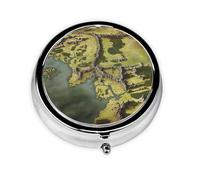 Middle Earth Map Print Pill Box Round Metal Pill Case 3 Compartment Cute Portable Travel Pillbox Mini Medicine Storage Box for Pocket Purse