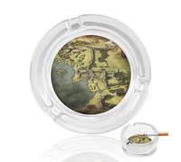 Middle Earth Map Round Clear Glass Ashtray Thickened Crystal Glass Ashtray Portable Windproof Desktop Cigarette Ash Tray for Home Office Bar Patio Decor