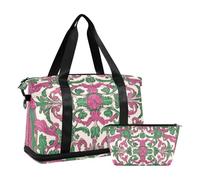 Middle Eastern Style Flora and Green Travel Duffel Bag Weekend Bag with Adjustable Strap for Workout Foldable, Middle Eastern style flora and green, One Size