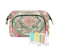 Middle Eastern Style Flora Peach and Green Makeup Bags Zipper Cosmetic Makeup Bag Women Coin Purse for Travel Bathroom, Middle Eastern style flora Peach and green, One Size