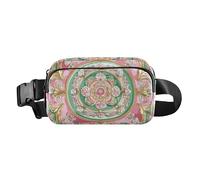 Middle Eastern Style Flora Peach and Green Trendy Waist Bag Fanny Pack for Women Men Small Crossbody Belt Bag with Adjustable Strap for Travel Vacation Running, Middle Eastern style flora Peach and