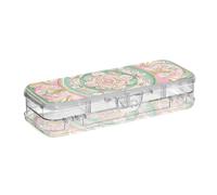 Middle Eastern Style Flora Pink and Green Designed Clear Pencils Box Double Deck Pens Case Hard For Craft Art With Snap And Lid