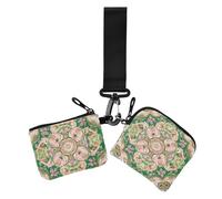 Middle Eastern Style Flora Pink and Green Dual Coin Purse Credit Card Holder Wallet Small Portable Zipper Wallet Coin Bag with Zipper Coin Pocket for Ladies 2 Pcs, Middle Eastern style flora pink and