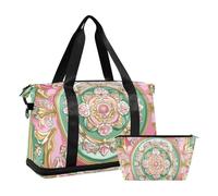 Middle Eastern Style Flora Pink and Green Gym Bag Carry On Tote Bag with Adjustable Strap for Airplane Traveling Large Capacity, Middle Eastern style flora pink and green, One Size