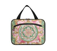 Middle Eastern Style Flora Pink and Green hanging mens travel bag toiletry with hook, designer essentials make up bags for adults traveling bolso de maquillaje para mujer L, Middle Eastern style flora