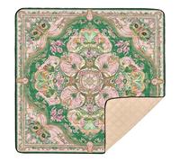 Middle Eastern Style Flora Pink and Green Large Non-Slip Baby Play Mat for Indoor Outdoor 1-Piecing Tummy Time Activity Mat for Baby Toddler Infant, 50'' x 50''