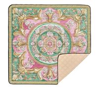 Middle Eastern Style Flora Pink and Green Soft Foam Baby Play Mat for Floor Portable Padded Baby Mat for Baby Toddler Infant, 50'' x 50''