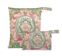 Middle Eastern Style Flora Pink and Green zippered wet bag 2 Pack travel essentials for babies with handles for travel, yoga