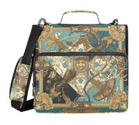Middle Eastern Style Floral Motifs and Geometric Shapes Brown and Teal 3 Rings 1.5 inch Sturdy Zipper Binder with Shoulder Strap Multi-Pocket Portable Home Travel Safe Storage Bag Suitable for