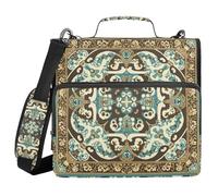 Middle Eastern Style Floral Motifs and Geometric Shapes Brown and Teal 3 Rings 1.5 inch Zipper Binder Organizer with Handle Easy to Carry Portable Home Travel Safe Storage Bag for School/Office