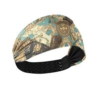 Middle Eastern Style Floral Motifs and Geometric Shapes Brown and Teal Cooling sweat bands headbands for women Stretchy sweatbands for women for washing face basketball tennis Cycling