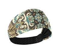 Middle Eastern Style Floral Motifs and Geometric Shapes Brown and Teal Non-Slip stretch headbands for women Elastic hairbands for women's hair for hiking Daily use make up Workouts