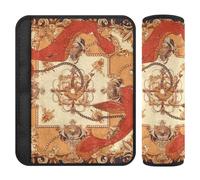 Middle Eastern Style Flower and Geometric Shapes Brown and Teal 2 pcs car Seatbelt Covers Release Stress to Your Neck and Shoulders for Van forro para cinturon de seguridad