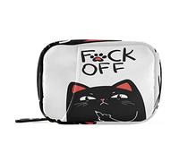 Middle Finger Black Cat Pill Box 7 Day Pill Case Travel Pill Organizer Bag with Zipper Portable Weekly Case Compact Size for Vitamin Supplement Holder
