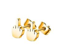 Middle Finger Earrings Swear Rude F*ck You Earring Jewellery Gift Funny Fu*k Fuck Off Joke Laugh Sweary Swearing Offensive Insult Flip (Gold)