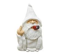 Middle Finger Figurine Ornament, 5.9 Inch Funny Garden Gnome Statue, Mini Smoking Wizard Gnome, Cool Old Man with White Beard, Sculpture Decoration for Lawn Patio Outside Yard