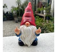 Middle Finger Gnome Statue 7.8in, Naughty Garden Gnome Statue Decoration and Lawn Ornament - Funny Garden Gnomes for Outdoor or Home Decor, Red, WSH004