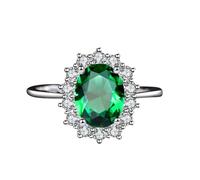 Middle Finger Rings for Women, Wedding Ring Sets Flower with 2.5Ct Green Created Emerald 9K White Gold Size J 1/2