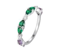 Middle Finger Rings, Friendship Rings Half Eternity with Green Pear Shape Lab Created Emerald 9K White Gold Size U 1/2
