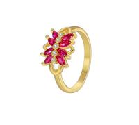 Middle Finger Rings, Gold Wedding Bands Elegant with Red Marquise Shape Lab Created Ruby 9K Yellow Gold Size J 1/2