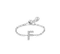 Middle Finger Rings, Silver Wedding Band Letter F with Round Shape Diamond 18K White Gold Size J 1/2