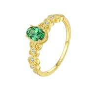 Middle Finger Rings, Wedding Ring Round with Green Oval Shape Created Emerald with Green Lab Created Emerald 9K White Gold Size O 1/2