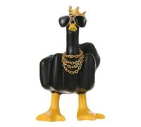 Middle Finger Small Duck Sculpture Resin Duck Decorative Figurine 7.5cm Tabletop Duck Ornament for Home Garden Desk Decoration(Black Crown)