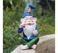 Middle Finger Smoking Gnomes Statue, Angry Garden Gnome Decor, Cute Resin Sculpture Ornaments, Rude Gnome Statue Decoration for Lawn Garden Courtyard Terrace Patio