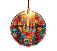 Middle Finger Sun-catcher Color Stained Glass Window Hanging - 20x20cm Hand-Painted Acrylic Decor, Humorous Home & Office A-rt Piece, Dur-able & Fade-Resistant (C)