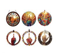 Middle Finger Sun-catcher Color Stained Glass Window Hanging - 20x20cm Hand-Painted Acrylic Decor, Humorous Home & Office A-rt Piece, Dur-able & Fade-Resistant (6pcs)