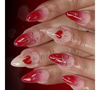 Middle Length Glossy Artificial Nails 24PCS French Manicure With Heart Bows Design For Women Special Occasions Party Heart Bows Glitters Press On Nail