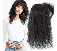 Middle Part Forehead Supplement Nature Curly Hair Topper One Piece Clip in Toupee with Messy Bangs 35cm Dark Brown