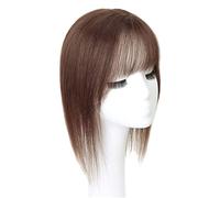 Middle Part Silk Part Base Human Hair Topper 7x10cm Forehead Straight Clip in Hairpiece with Wispy Fringe 30cm Light Brown