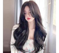Middle-Parted Wig For Women, Black Brown, Full Headband, Long Hair, Curly Hair, Lace Wig Set, Simulated Big Waves