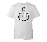 Middle Silhouette Mens t-Shirt Unisex Finger Funny Rude Offensive Design Swearing Joke Gift Novelty Bird Hand Gesture Emo Present Gift (White, L)