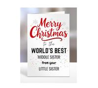 Middle Sister card from Little Sister, Merry Christmas to the World's Best, gifts for men, women, greetings card, female, male, him, her, presents, A5-260b_211