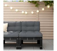 Middle Sofa Modular Outdoor Black Pine Solid Pine Wood 63.5x57.5x60cm Patio Seat