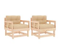 vidaXL Garden Chairs with Cushions 2 pcs Solid Wood Pine, Brown