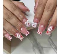 Middle Square Acrylic Nails 24Pcs Press On Nails With Bows Designs French Nails Art Tips Ornament For A Stylish Look