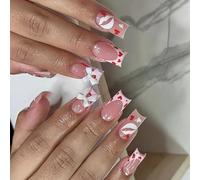 Middle Square Acrylic Nails 24Pcs Press On Nails With Bows Designs French Nails Art Tips Ornament For A Stylish Look