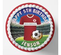 Middlesbrough Football Team Colours Personalised Edible Cake Topper Printed on Icing Sheets, Round, Square, Costco, Cupcake Toppers - Happy Birthday (1. Round)