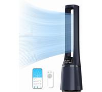 Midea MBF150BSUK 2-in-1 Bladeless Tower Fan, DC Motor - Ultra Quiet Fan with LED Display, Smart App Control & Remote, HEPA Filter For Air Purify, 10 Speed Settings & 12H Timer, Dark Blue
