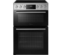 Midea MFO24EME4R118-SS 60cm Wide Double Oven Electric Cooker with Ceramic Hob - Silver - A Rated, Silver